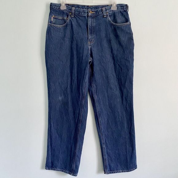 Carhartt 381-83 Relaxed Fit Men’s 36x32 Heavy Denim Dark Wash Work Blue Jeans - Picture 2 of 7